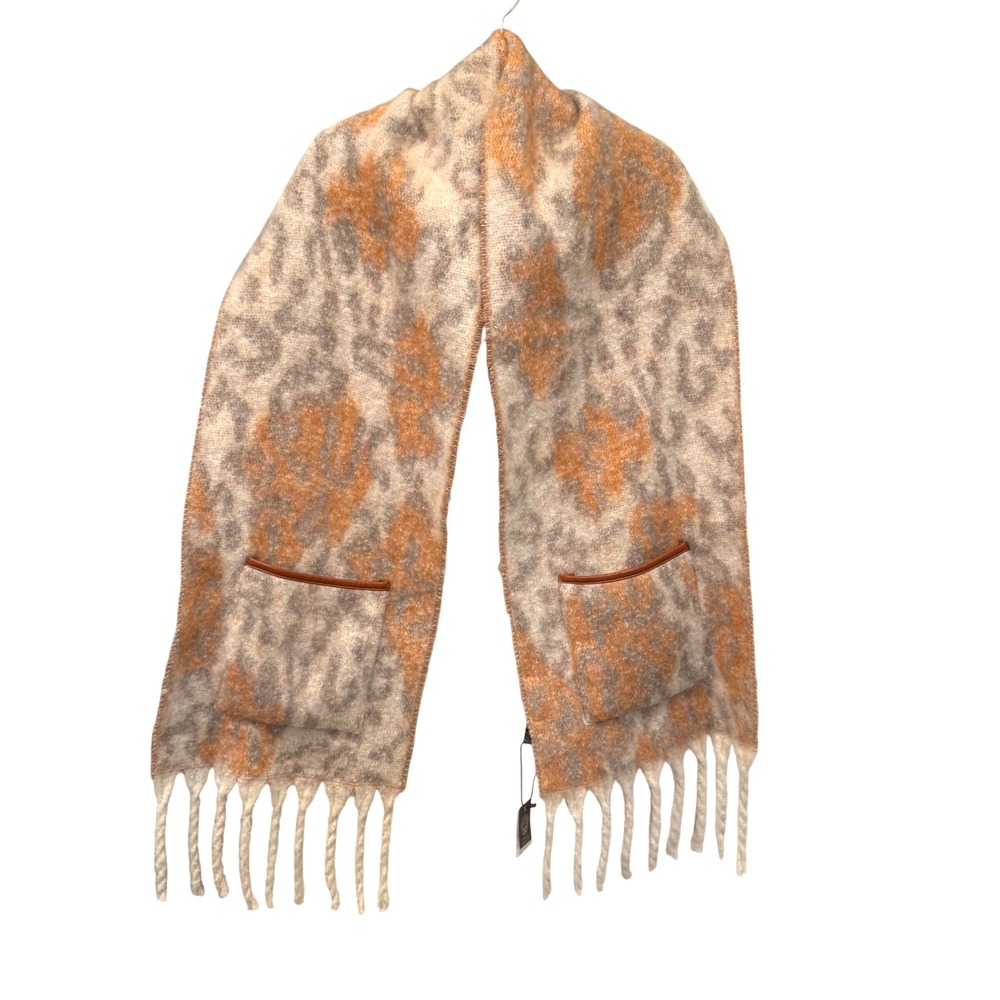 Vince Camuto Pocket Scarf Womens OS Orange Leopard Print NWT Faux Leather Trim